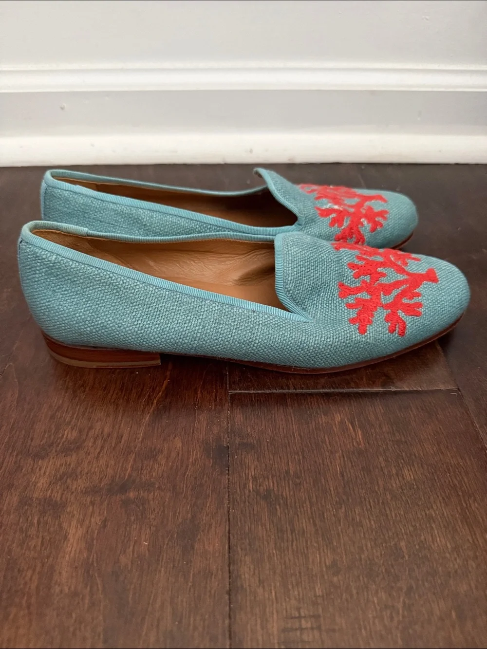 Stubbs & Wootton blue Coral Needlepoint Loafers Size 7.5